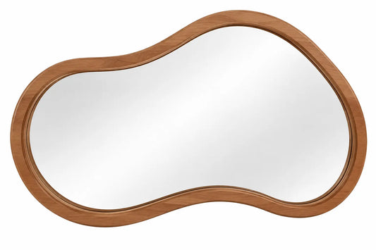 Decorative home mirror with round frame in brown and silver, featuring a sleek, modern design for stylish wall decor.